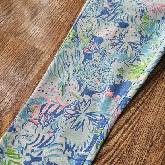 Lilly Pulitzer Blue Pink Size 6 Bright Colorful Casual Pants Tropical Botanical - Picture 2 of 11
